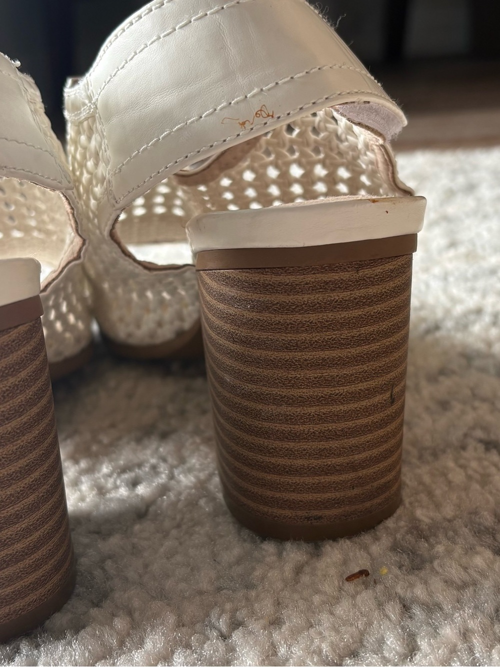 White Woven Block Heel Sandals - Women's